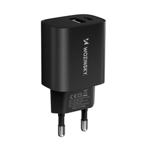 Ładowarka sieciowa 20W USB-A USB-C 100-240V czarna WOZINSKY