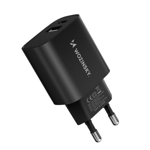 Ładowarka sieciowa 20W USB-A USB-C 100-240V czarna WOZINSKY