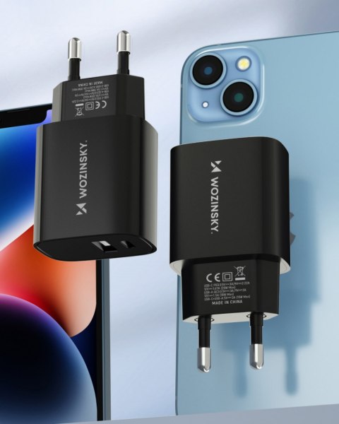 Ładowarka sieciowa 20W USB-A USB-C 100-240V czarna WOZINSKY