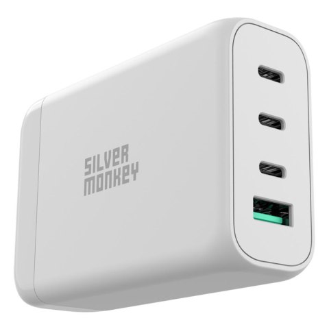 Ładowarka sieciowa GaN 130W z kablem zasilającym 3xUSB-C PD USB-A QC 3.0 biała SILVER MONKEY