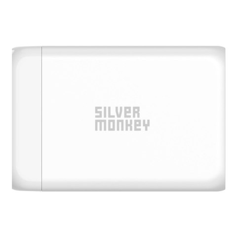 Ładowarka sieciowa GaN 130W z kablem zasilającym 3xUSB-C PD USB-A QC 3.0 biała SILVER MONKEY