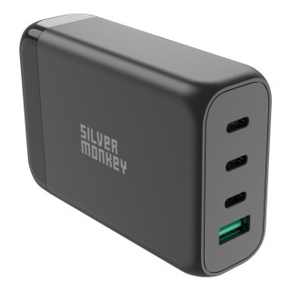 Ładowarka sieciowa GaN 130W z kablem zasilającym 3xUSB-C PD USB-A QC 3.0 czarna SILVER MONKEY