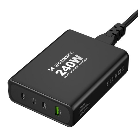 Ładowarka sieciowa GaN 240W USB-A 3x USB-C czarna WOZINSKY