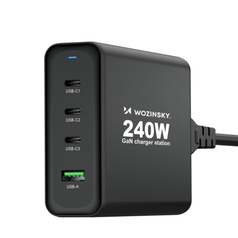 Ładowarka sieciowa GaN 240W USB-A 3x USB-C czarna WOZINSKY