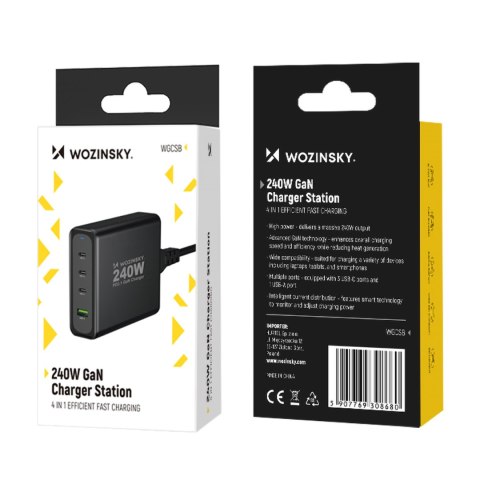 Ładowarka sieciowa GaN 240W USB-A 3x USB-C czarna WOZINSKY