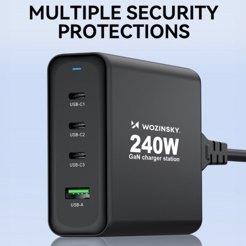 Ładowarka sieciowa GaN 240W USB-A 3x USB-C czarna WOZINSKY