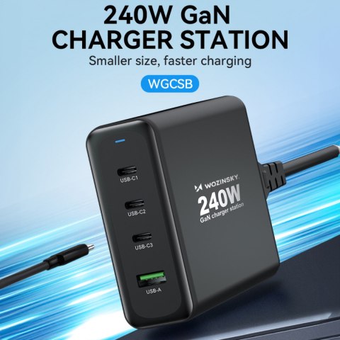 Ładowarka sieciowa GaN 240W USB-A 3x USB-C czarna WOZINSKY