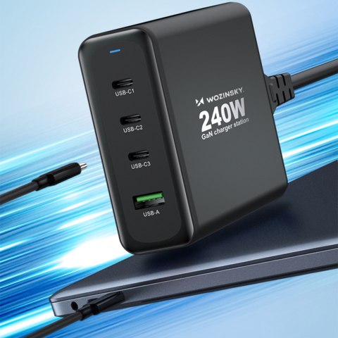 Ładowarka sieciowa GaN 240W USB-A 3x USB-C czarna WOZINSKY