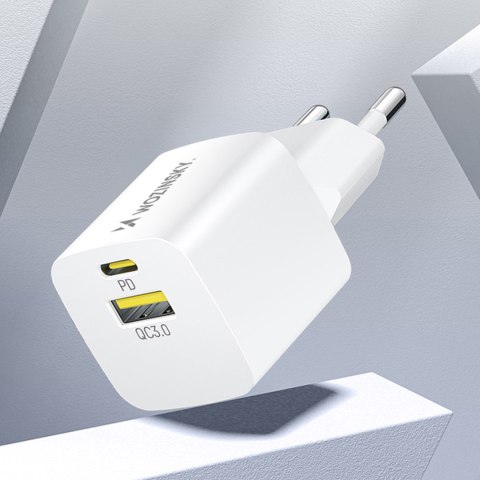 Ładowarka sieciowa GaN QC3.0 USB-A USB-C PD 33W biała WOZINSKY