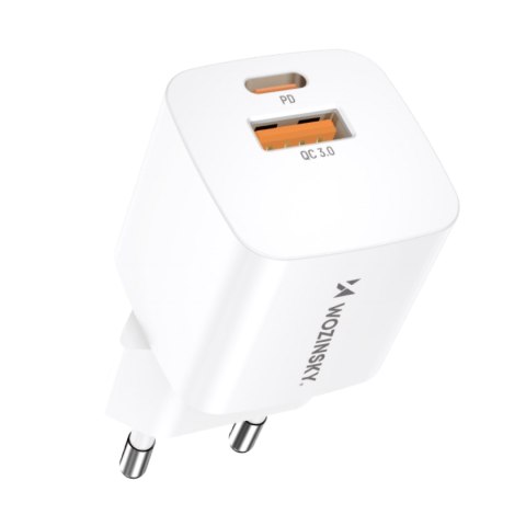 Ładowarka sieciowa PD QC 3.0 100-240V 20W USB-C USB-A biała WOZINSKY