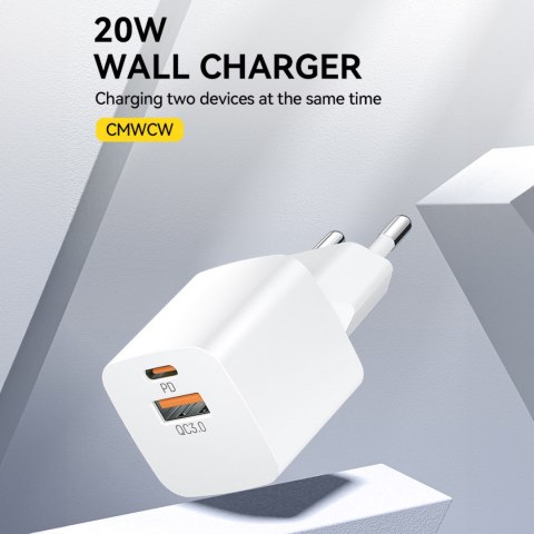 Ładowarka sieciowa PD QC 3.0 100-240V 20W USB-C USB-A biała WOZINSKY