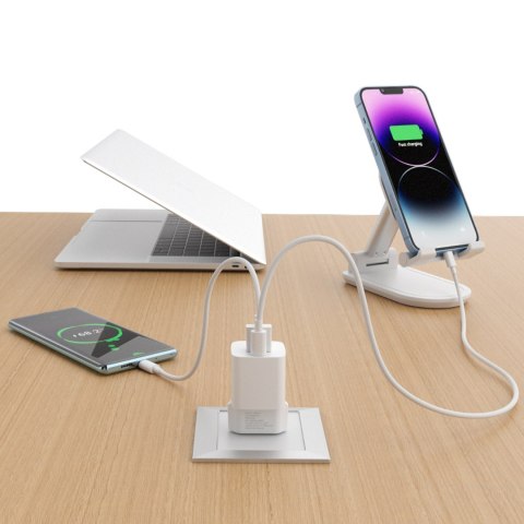 Ładowarka sieciowa PD QC 3.0 100-240V 20W USB-C USB-A biała WOZINSKY