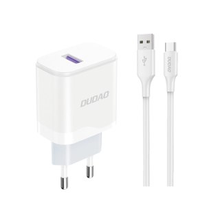 Ładowarka sieciowa USB-A 18W z kablem USB-A - USB-C biała DUDAO