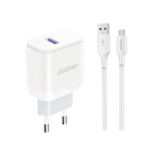 Ładowarka sieciowa USB-A 18W z kablem USB-A - microUSB biała DUDAO