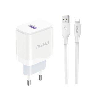 Ładowarka sieciowa USB-A 18W z kablem do iPhone USB-A - Lightning biała DUDAO