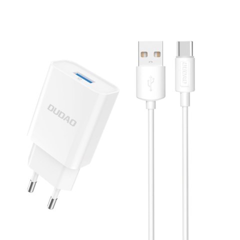 Ładowarka sieciowa USB-A 2.1A 10W z kablem USB-A - USB-C biała DUDAO