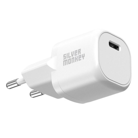 Mini ładowarka sieciowa USB-C 20W PD biała SILVER MONKEY