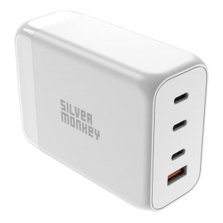 Mocna ładowarka sieciowa GaN 200W z kablem zasilającym 3xUSB-C PD USB-A QC 3.0 biała SILVER MONKEY