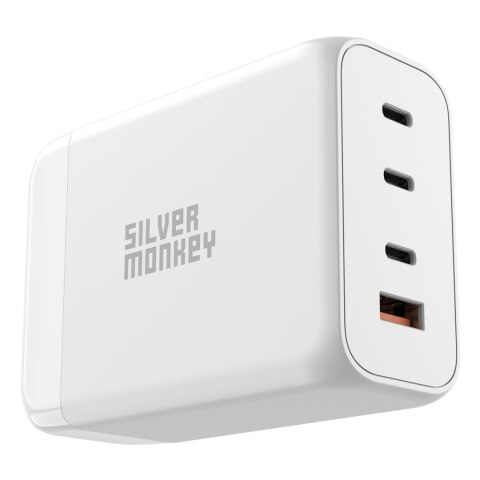 Mocna ładowarka sieciowa GaN 200W z kablem zasilającym 3xUSB-C PD USB-A QC 3.0 biała SILVER MONKEY