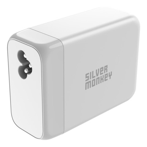 Mocna ładowarka sieciowa GaN 200W z kablem zasilającym 3xUSB-C PD USB-A QC 3.0 biała SILVER MONKEY