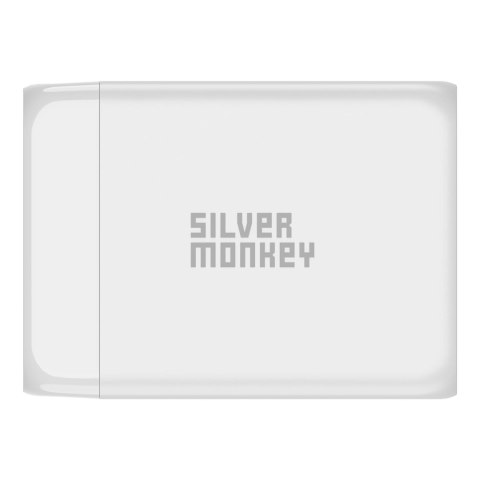 Mocna ładowarka sieciowa GaN 200W z kablem zasilającym 3xUSB-C PD USB-A QC 3.0 biała SILVER MONKEY