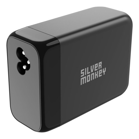 Mocna ładowarka sieciowa GaN 200W z kablem zasilającym 3xUSB-C PD USB-A QC 3.0 czarna SILVER MONKEY