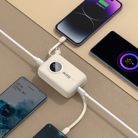 Powerbank 10000mAh z kablami USB-C / iPhone Lightning beżowy DUDAO