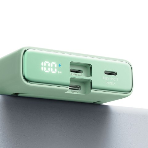 Powerbank magnetyczny 10000mAh 20W z podstawką + kabel Lightning - USB-C zielony JOYROOM