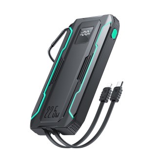 Powerbank terenowy Outdoor 10000mAh z wbudowanymi kablami USB-C i Lightning czarny JOYROOM