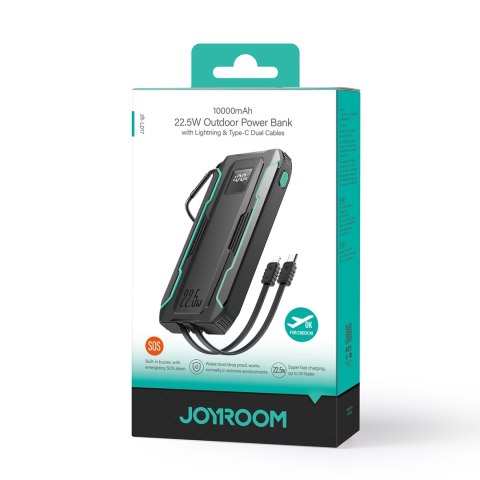 Powerbank terenowy Outdoor 10000mAh z wbudowanymi kablami USB-C i Lightning czarny JOYROOM