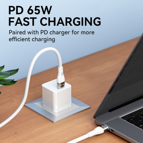 Trwały elastyczny kabel przewód USB-C - USB-C PD 65W 1m biały WOZINSKY