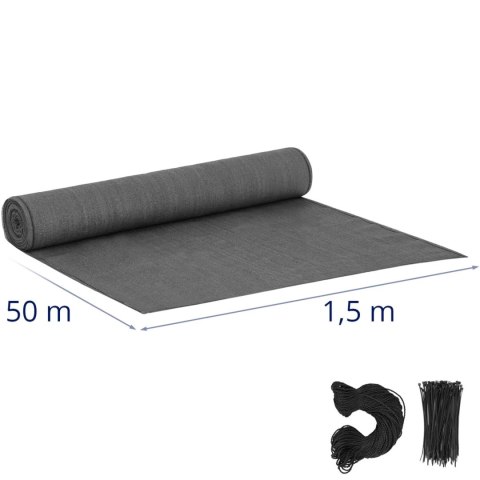 Siatka cieniująca maskująca do ogrodzenia HDPE 50 x 1.5 m 180 g/m2 - szara WIESENFIELD