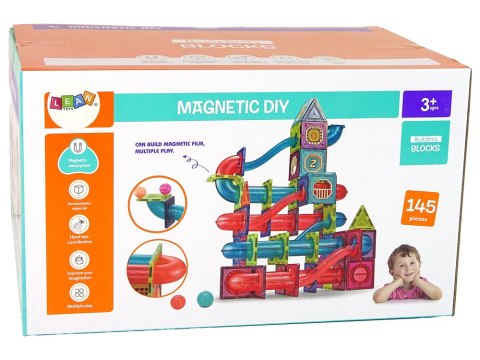 Magnetyczne Klocki Bloczki 145 Elementów 3D Zjeżdżalnia Dla Piłek LEAN Toys