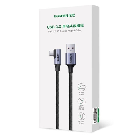 Kabel przewód kątowy USB - USB-C 5Gb/s 3A 1m czarny UGREEN