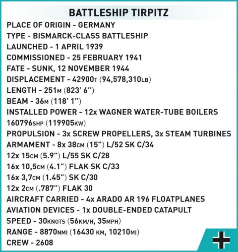 Klocki Historical Collection Battleship Tirpitz 2810 elementów Cobi Klocki