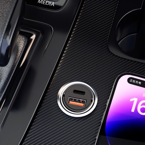 Mini ładowarka samochodowa do gniazda zapalniczki 48W QC PD czarna DUDAO