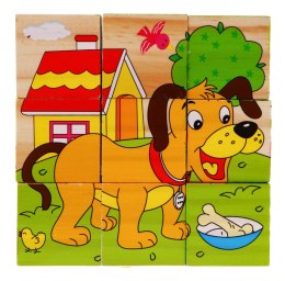 Drewniane klocki układanka dla dzieci 18m+ Puzzle ze zwierzątkami 6 obrazków