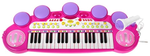 Różowy zestaw muzyczny Keyboard + Werble + Mikrofon dla dzieci 3+ Światła + Dźwięki 3 oktawy