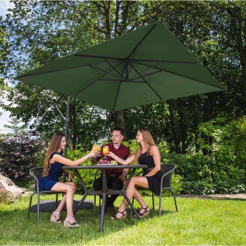 Parasol ogrodowy na wysięgniku kwadratowy 250 x 250 cm zielony UNIPRODO