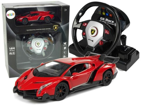 Auto Zdalnie Sterowane Lamborghini Veneno Czerwony 2,4 G Pilot Kierownica Dźwięk Światła 1:24 LEAN Toys