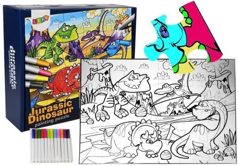 Puzzle Dla Dzieci Do Kolorowania Era Dinozaurów Pisaki 24 el LEAN Toys