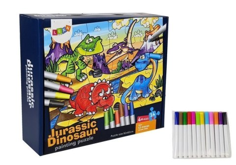 Puzzle Dla Dzieci Do Kolorowania Era Dinozaurów Pisaki 24 el LEAN Toys