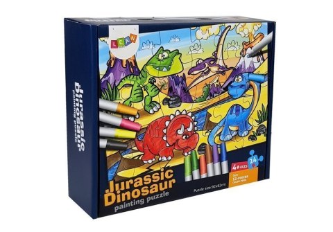 Puzzle Dla Dzieci Do Kolorowania Era Dinozaurów Pisaki 24 el LEAN Toys