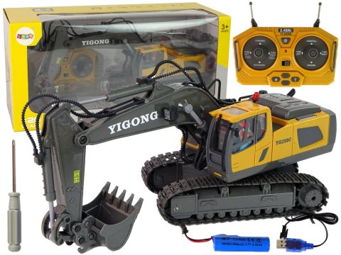 Koparka Gąsienicowa 1:20 Sterowana Pilotem Żółto- szara LEAN Toys