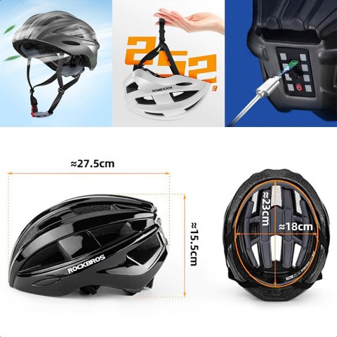 Kask rowerowy MTB z wbudowanymi diodami LED USB czerwone światło szary ROCKBROS