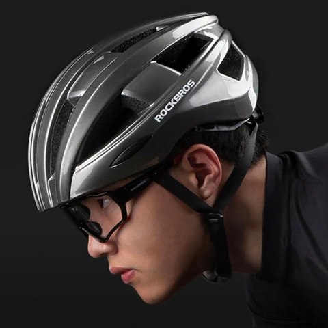 Kask rowerowy MTB z wbudowanymi diodami LED USB czerwone światło szary ROCKBROS