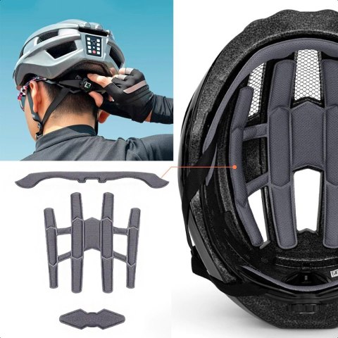 Kask rowerowy MTB z wbudowanymi diodami LED USB czerwone światło szary ROCKBROS