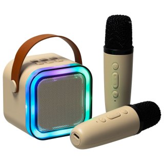 Zestaw do karaoke 2 mikrofony + głośnik przenośny BLUETOOTH USB LED beżowy Kik sp. z o.o. sp. k.