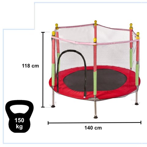 Trampolina do domu ogrodu dla dzieci siatka 140cm 55inch czerwona Kik sp. z o.o. sp. k.