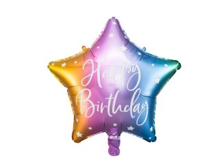 Balon foliowy urodzinowy gwiazdka Happy Birthday 40cm kolorowy Partydeco Spółka z Ograniczoną Odpowiedzialnością